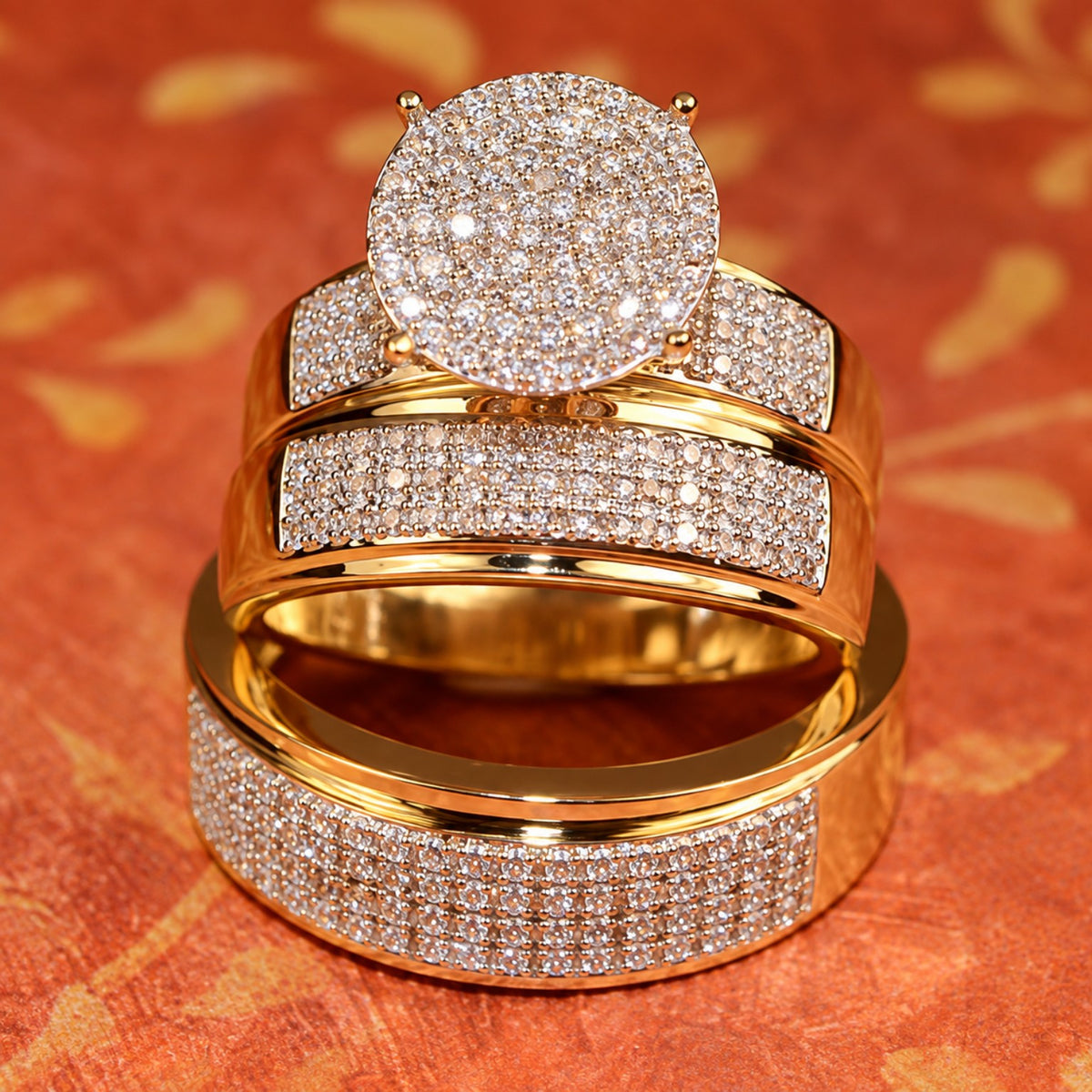 925 Sterling Silver Moissanite Bridal Ring Set – 18K Yellow Gold Plated