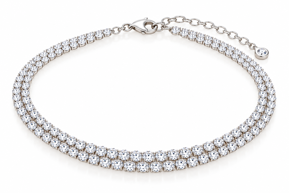 BENRAP delicate round tennis anklet double row in 925 sterling silver