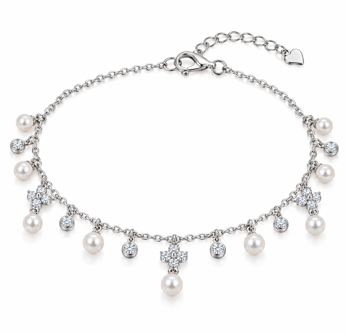 BENRAP pearl charm chain anklet in 925 sterling silver