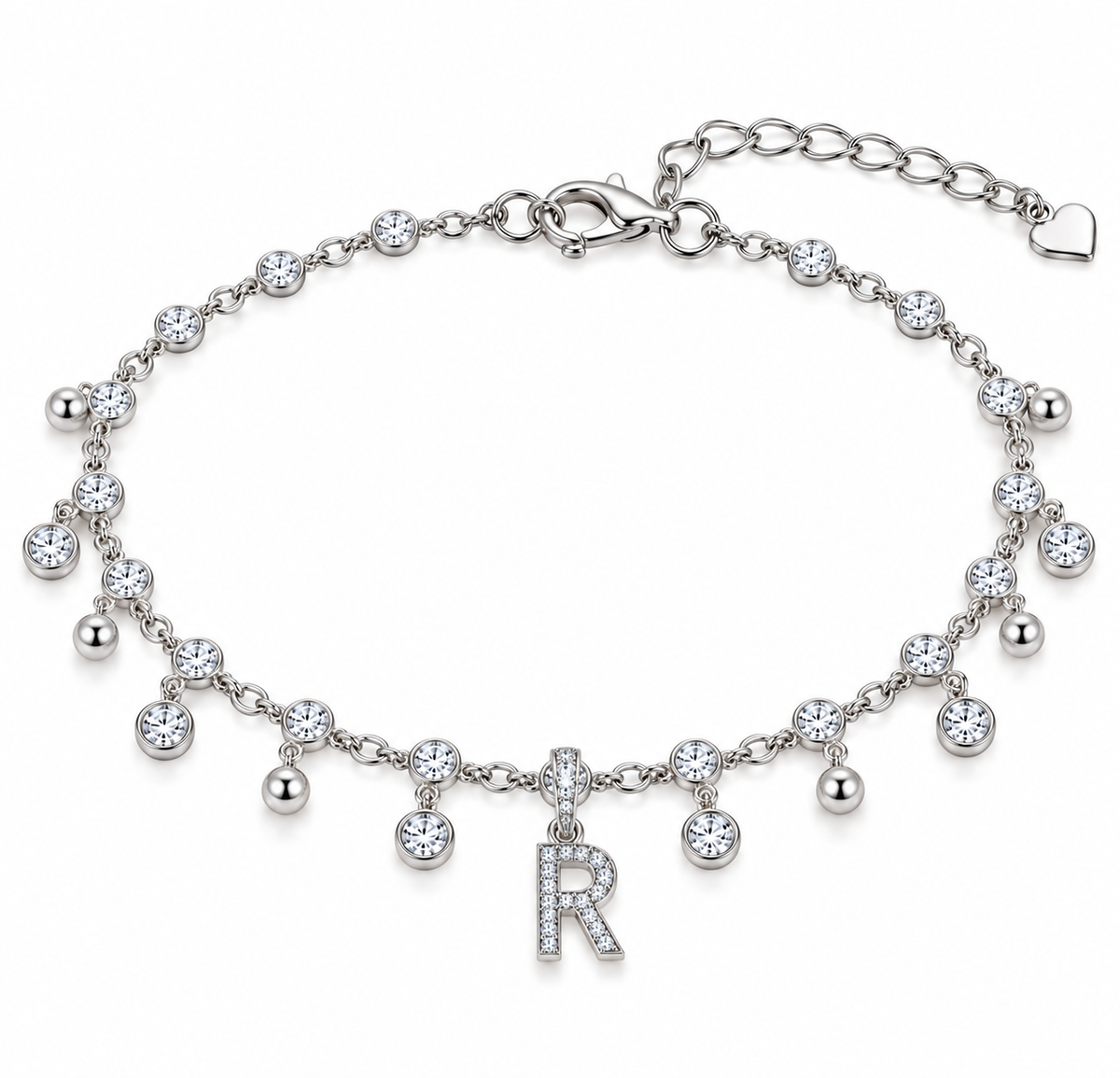 BENRAP personalized moissanite initial anklet in 925 sterling silver