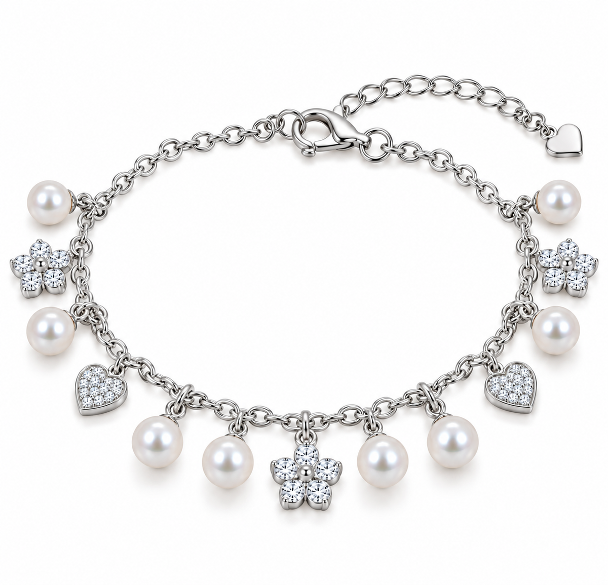 BENRAP pearl floral charm bracelet in 925 sterling silver