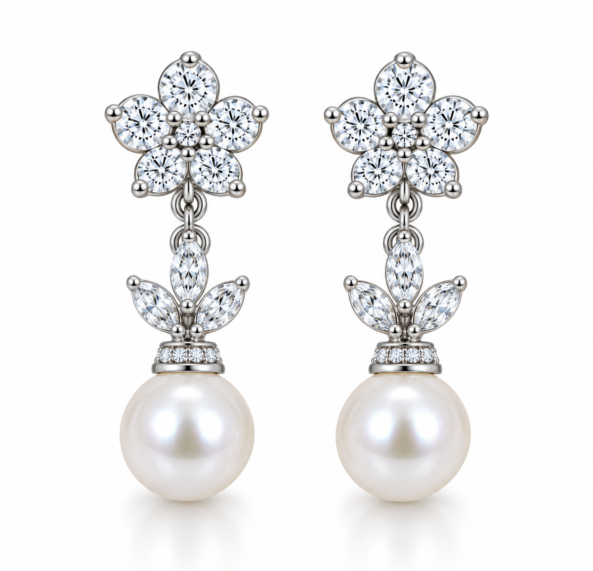 BENRAP pearl floral drop earrings in 925 sterling silver