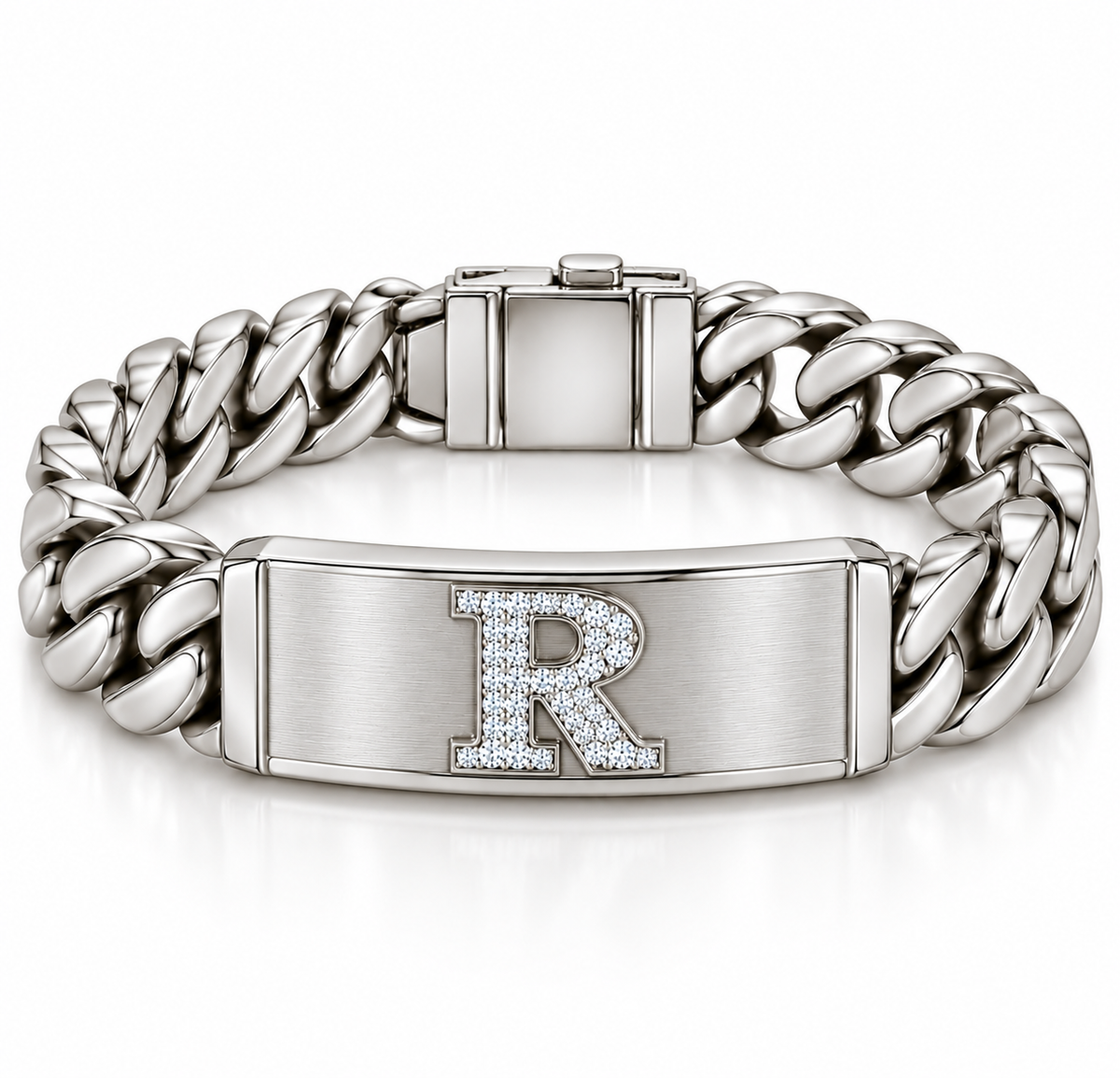 BENRAP men's personalized Cuban ID bracelet with stone-set initial only