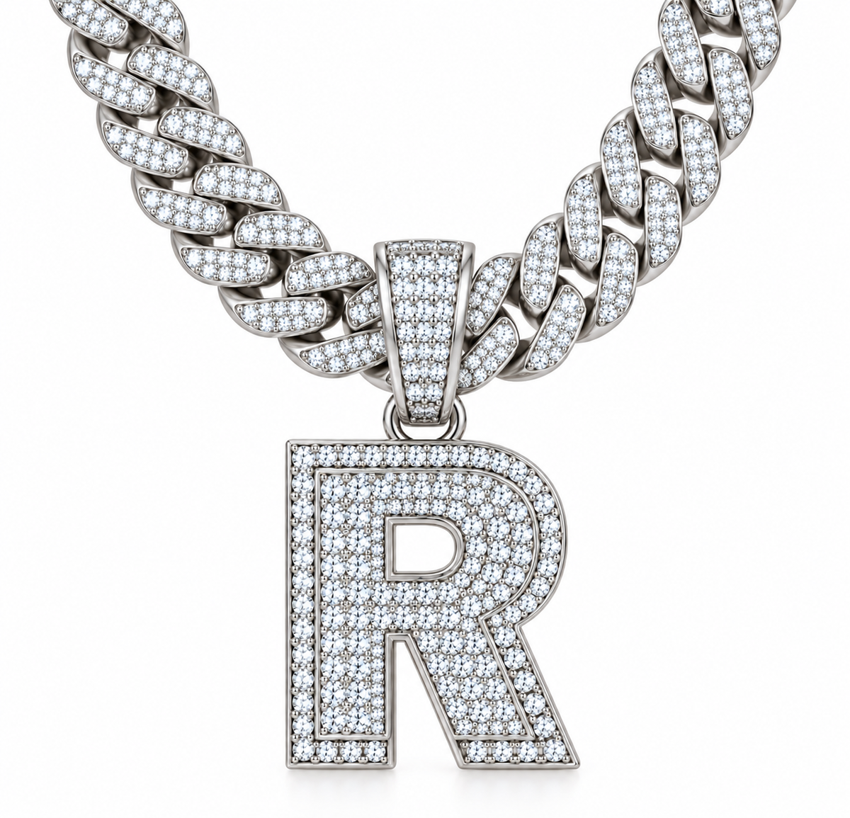 BENRAP men's personalized moissanite Cuban chain necklace in 925 sterling silver