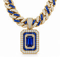 BENRAP men's blue sapphire gemstone Cuban chain necklace