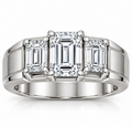 BENRAP men's three-stone emerald-cut moissanite ring in 925 sterling silver