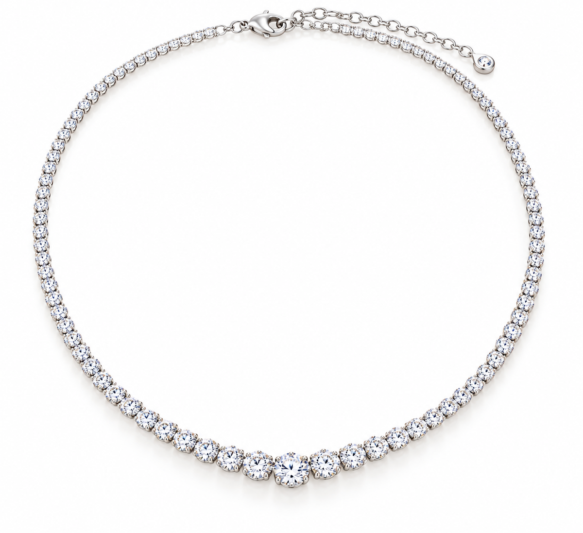 BENRAP delicate graduated round tennis necklace single row in 925 sterling silver