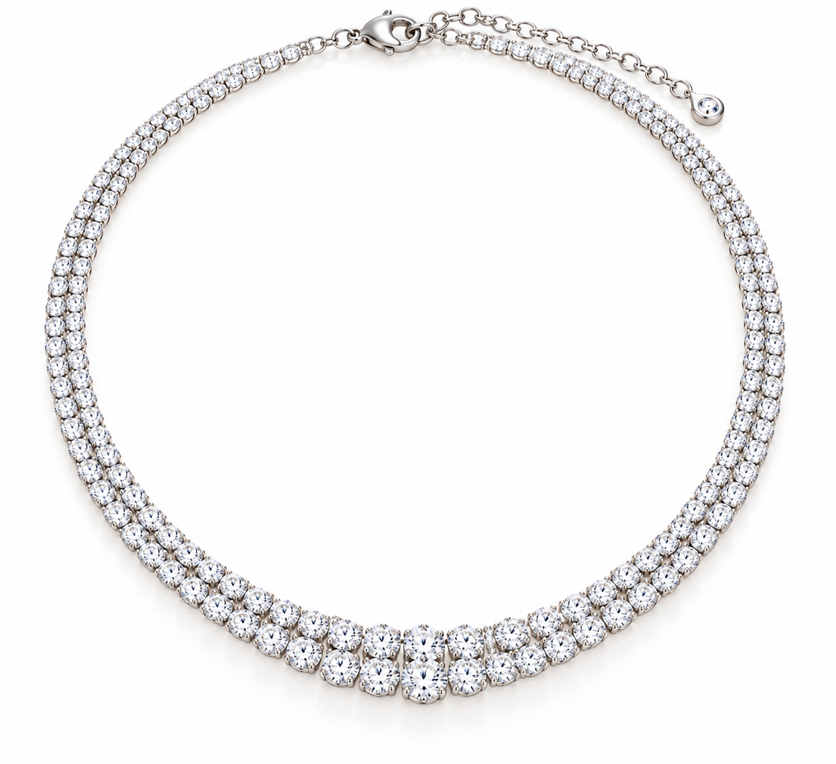 BENRAP delicate graduated round tennis necklace double row in 925 sterling silver