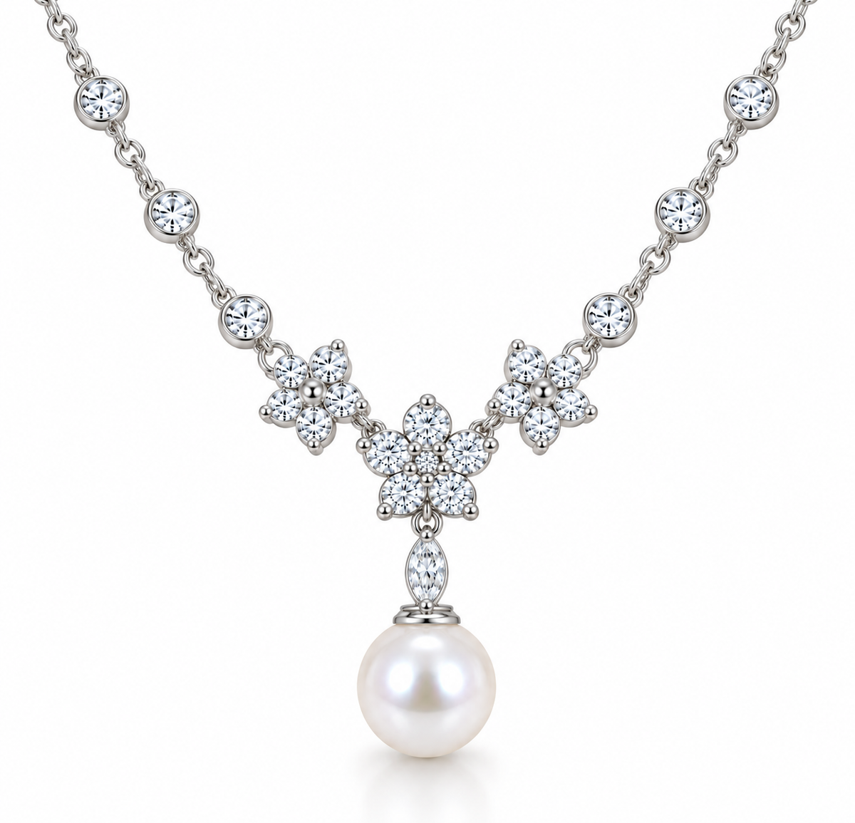 BENRAP moissanite pearl chain necklace in 925 sterling silver