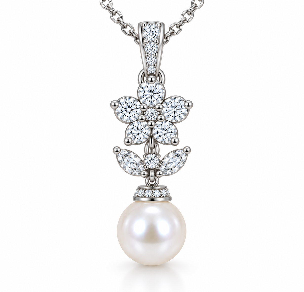 BENRAP pearl floral pendant in 925 sterling silver