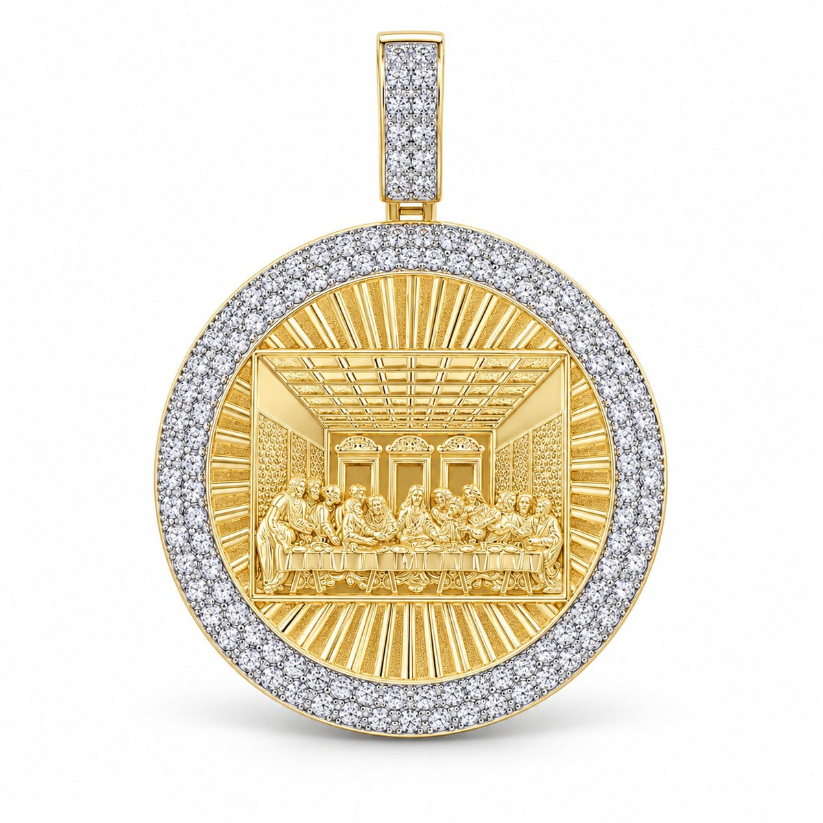 Last Supper Round Medallion pendant, moissanite, 925 sterling silver