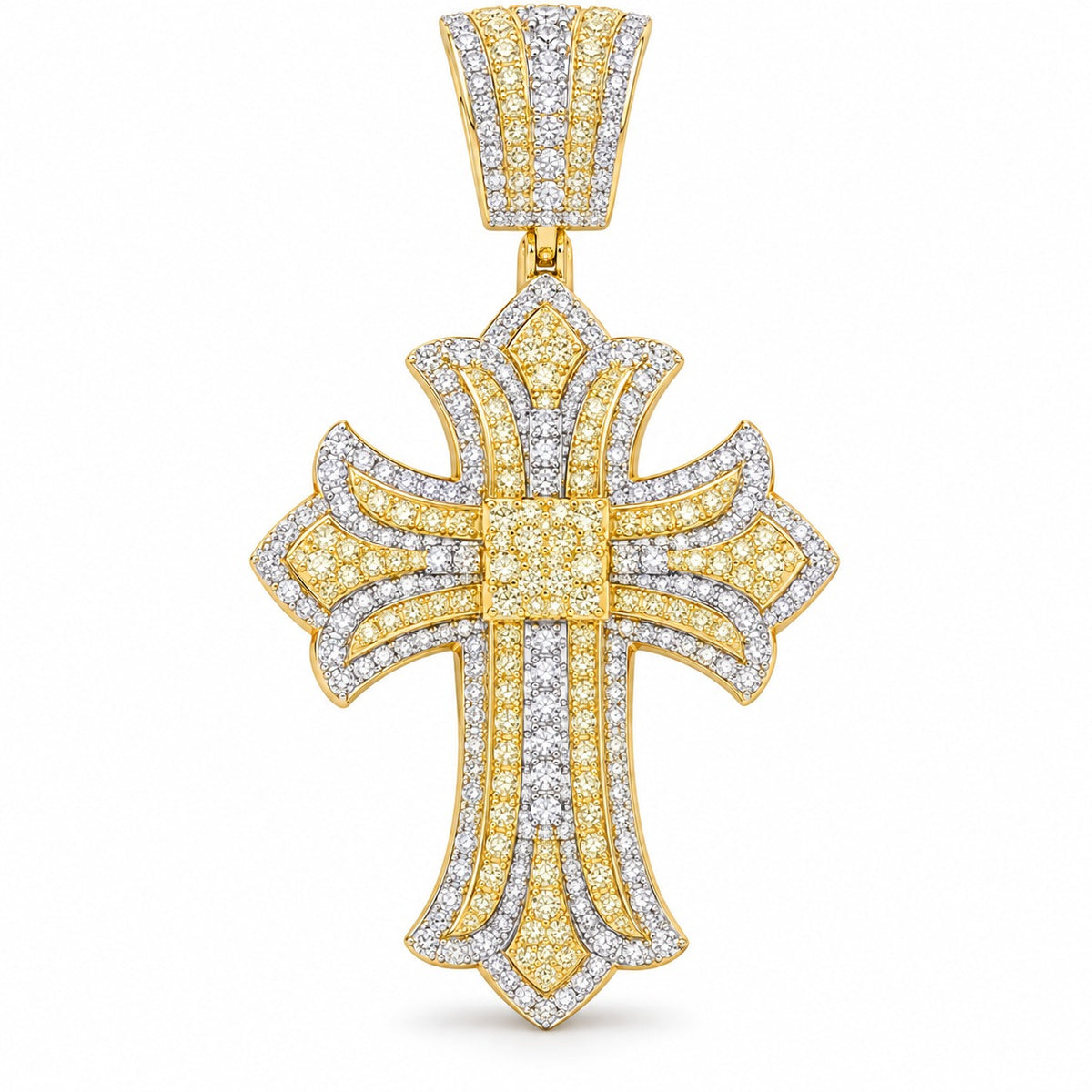 Ornate Gothic Cross pendant, moissanite, 925 sterling silver
