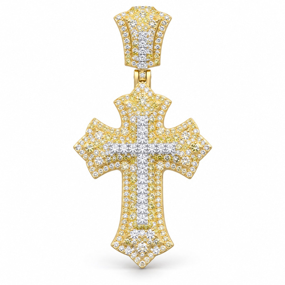 Gothic Cross with White Stone Center pendant, moissanite, 925 sterling silver