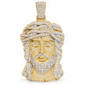 Jesus Piece with Crown of Thorns pendant, moissanite, 925 sterling silver