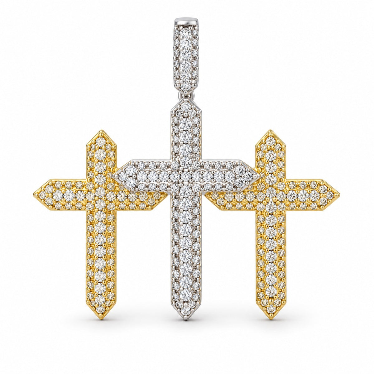 Triple Cross pendant, moissanite, 925 sterling silver