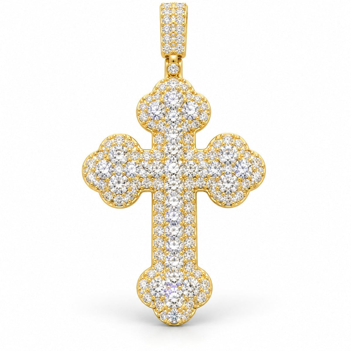 Budded Cross pendant, moissanite, 925 sterling silver