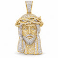 Jesus Piece with Thorn Crown and Wavy Hair pendant, moissanite, 925 sterling silver