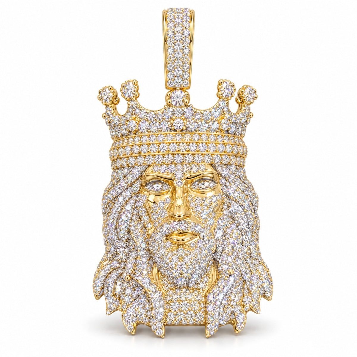 King Jesus Crown Piece pendant, moissanite, 925 sterling silver