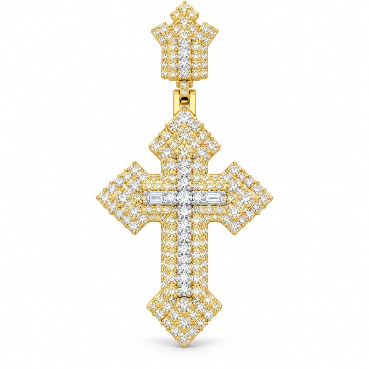 Cross with Baguette Center pendant, moissanite, 925 sterling silver