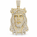Jesus Piece with Floral Thorn Crown pendant, moissanite, 925 sterling silver