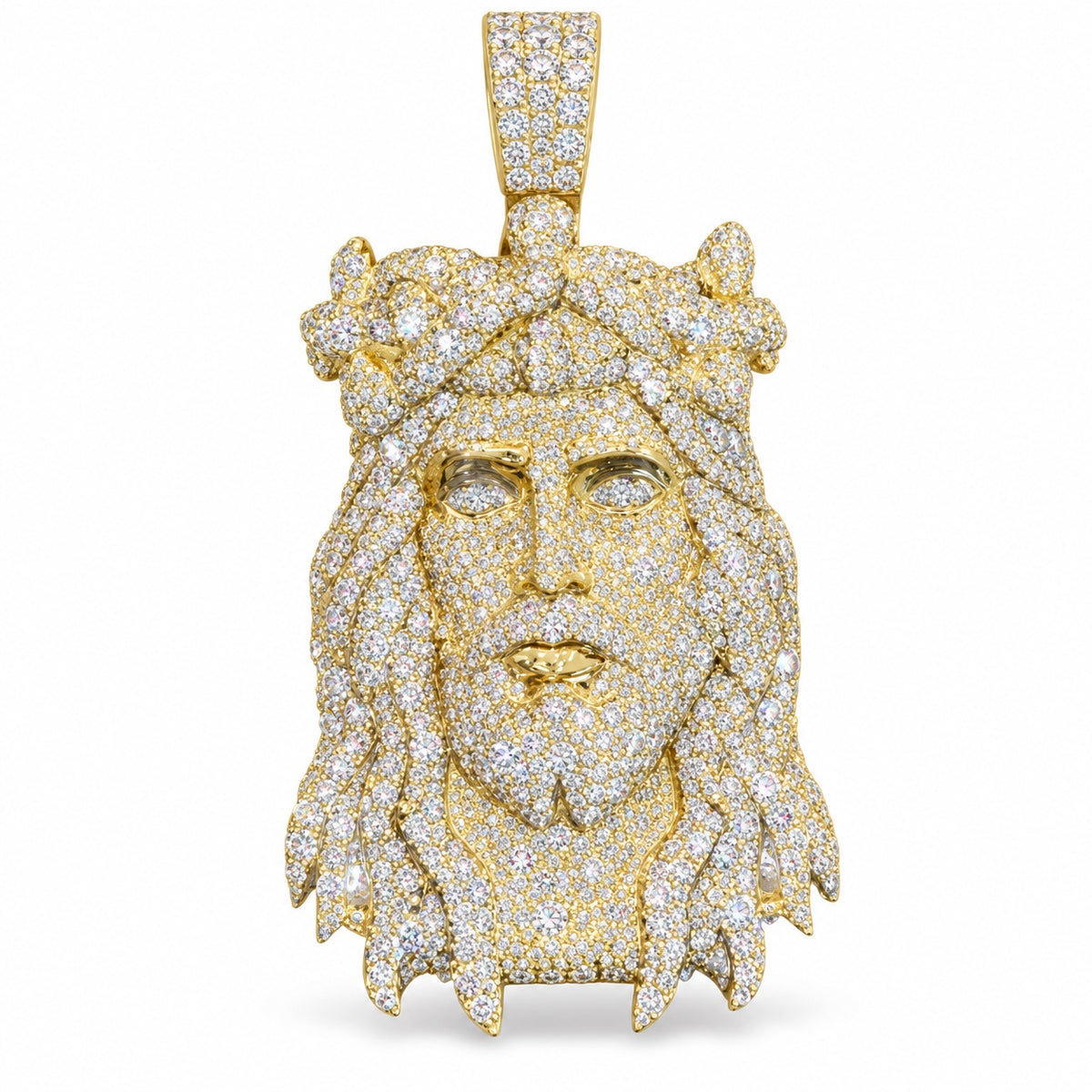 Jesus Piece with Floral Thorn Crown pendant, moissanite, 925 sterling silver