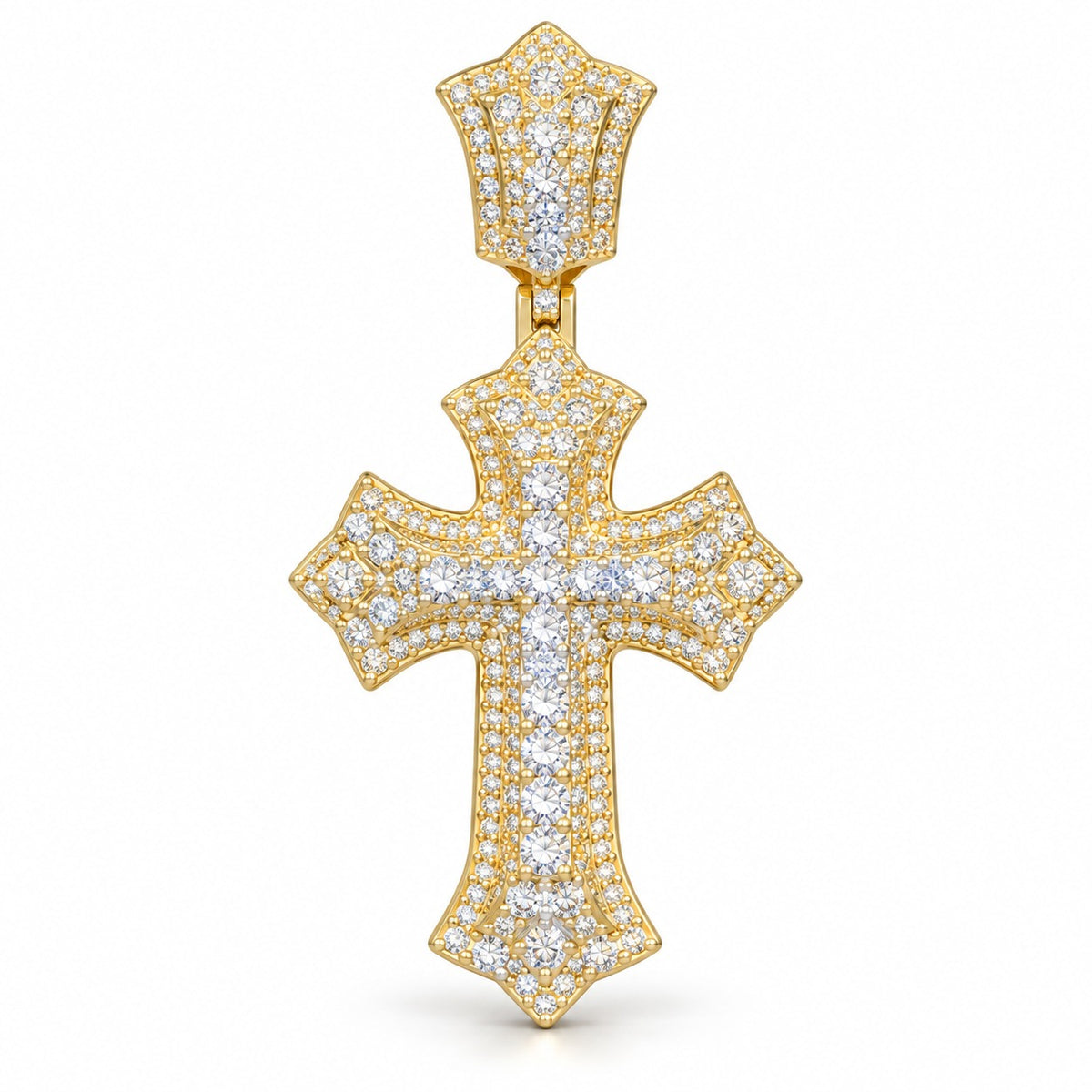 Gothic Cross pendant, moissanite, 925 sterling silver
