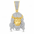 Jesus Piece with White Gold Hair pendant, moissanite, 925 sterling silver
