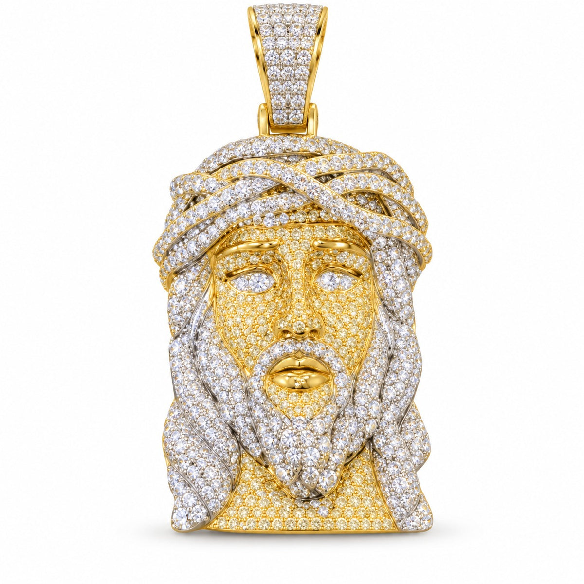 Jesus Piece with Braided Thorn Crown pendant, moissanite, 925 sterling silver