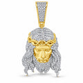 Jesus Piece, White Gold Hair and Gold Crown pendant, moissanite, 925 sterling silver