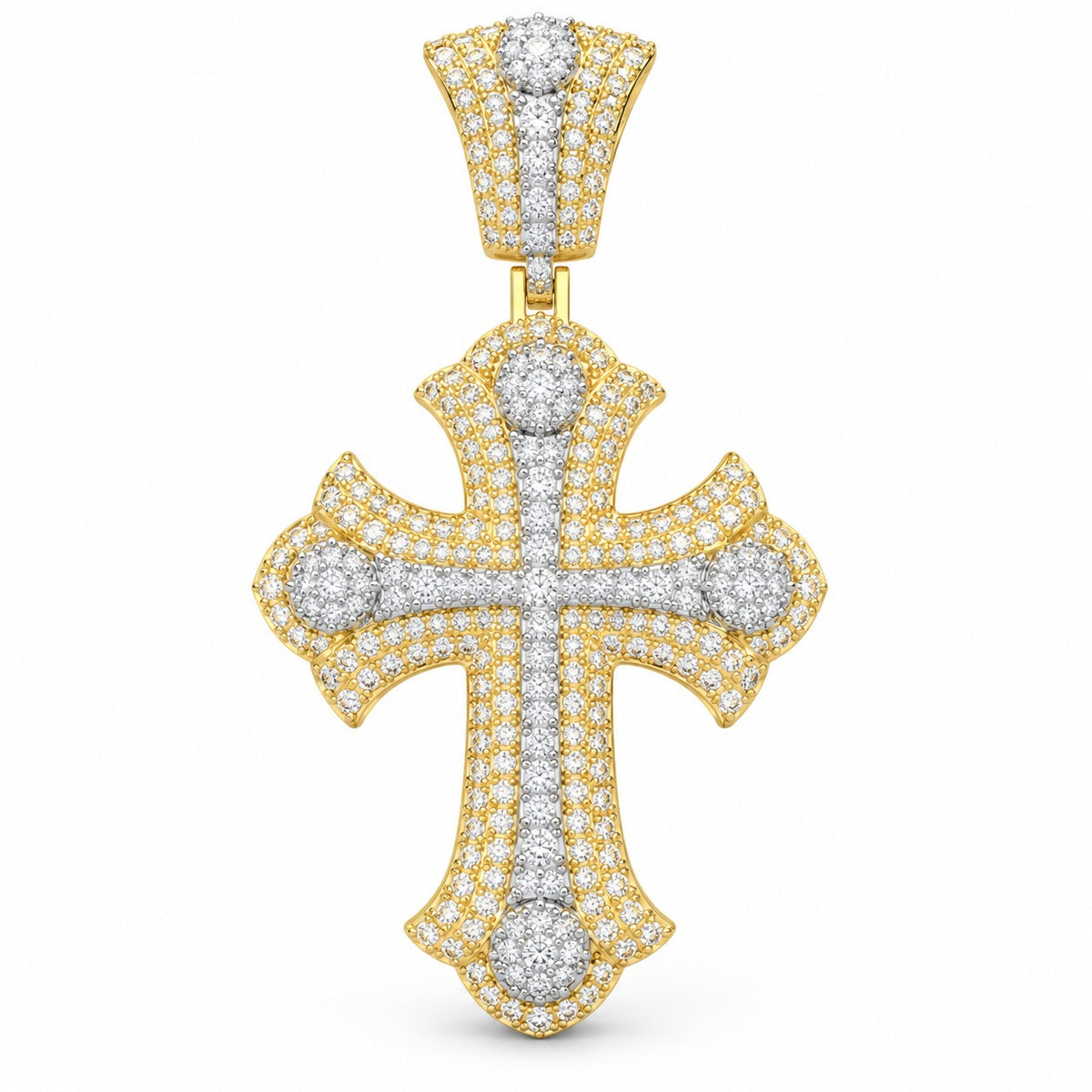 Ornate Cross with Ball Ends pendant, moissanite, 925 sterling silver