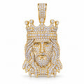 King Jesus Crown Piece with Long Hair pendant, moissanite, 925 sterling silver