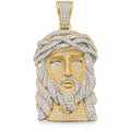 Jesus Piece with Thorn Crown and Long Hair pendant, moissanite, 925 sterling silver