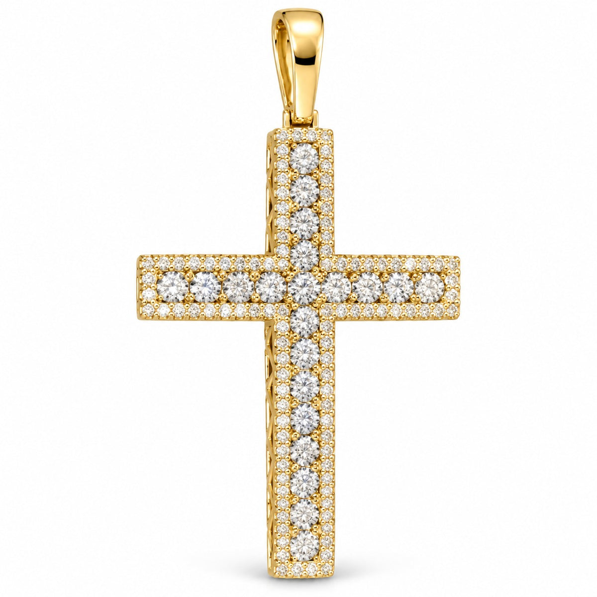 Classic Cross with Round Stones pendant, moissanite, 925 sterling silver
