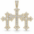 Triple Baguette Cross pendant, moissanite, 925 sterling silver