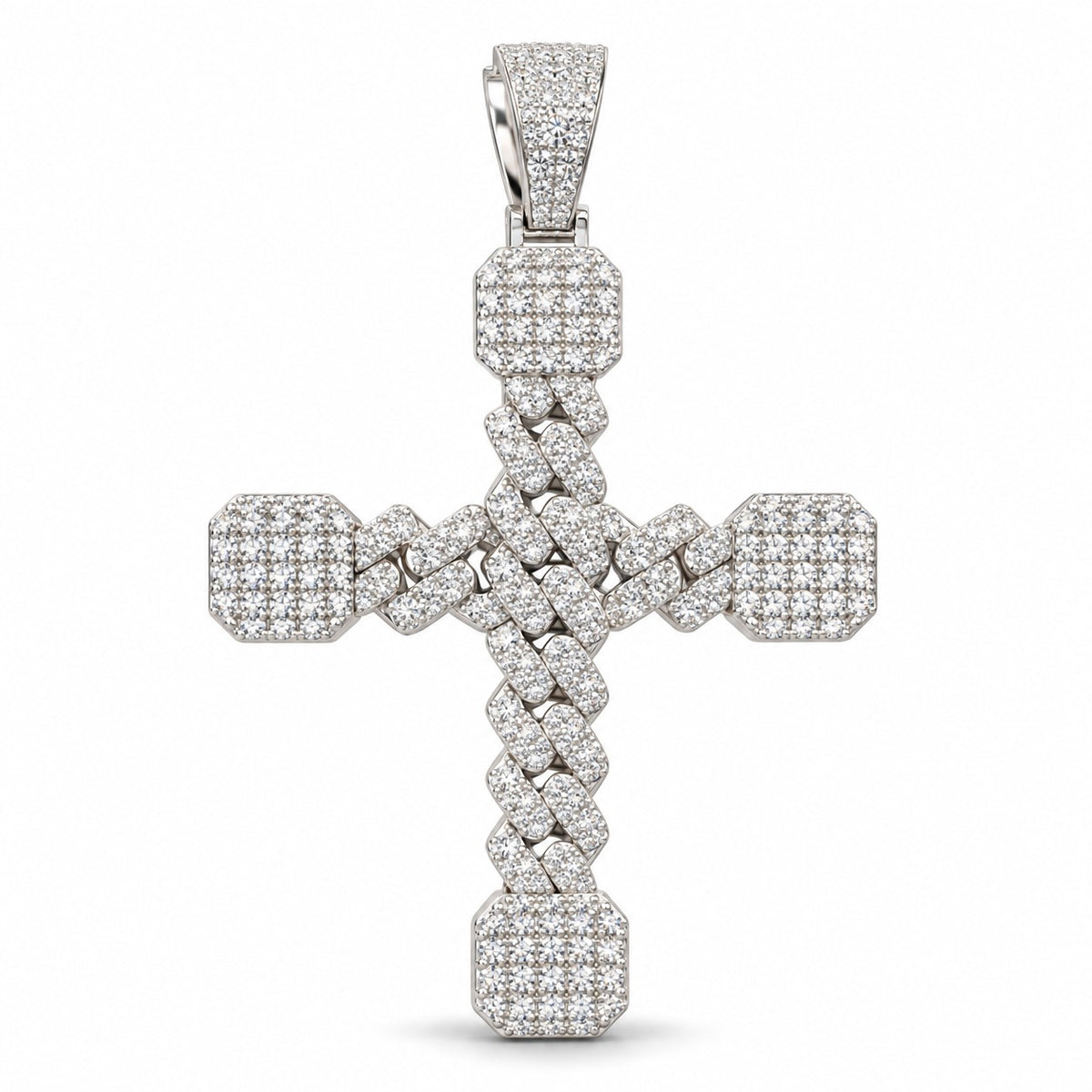 Cuban Link Cross pendant, moissanite, 925 sterling silver