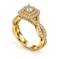 Cushion Moissanite Double Halo Twisted Shank Engagement Ring — 925 Sterling Silver, 18K Gold Plated