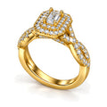Emerald Cut Moissanite Double Halo Twisted Shank Engagement Ring — 925 Sterling Silver, 18K Gold Plated