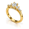 Emerald Cut Moissanite Five-Stone Engagement Ring with Baguette Accents — 925 Sterling Silver, 18K Gold Plated