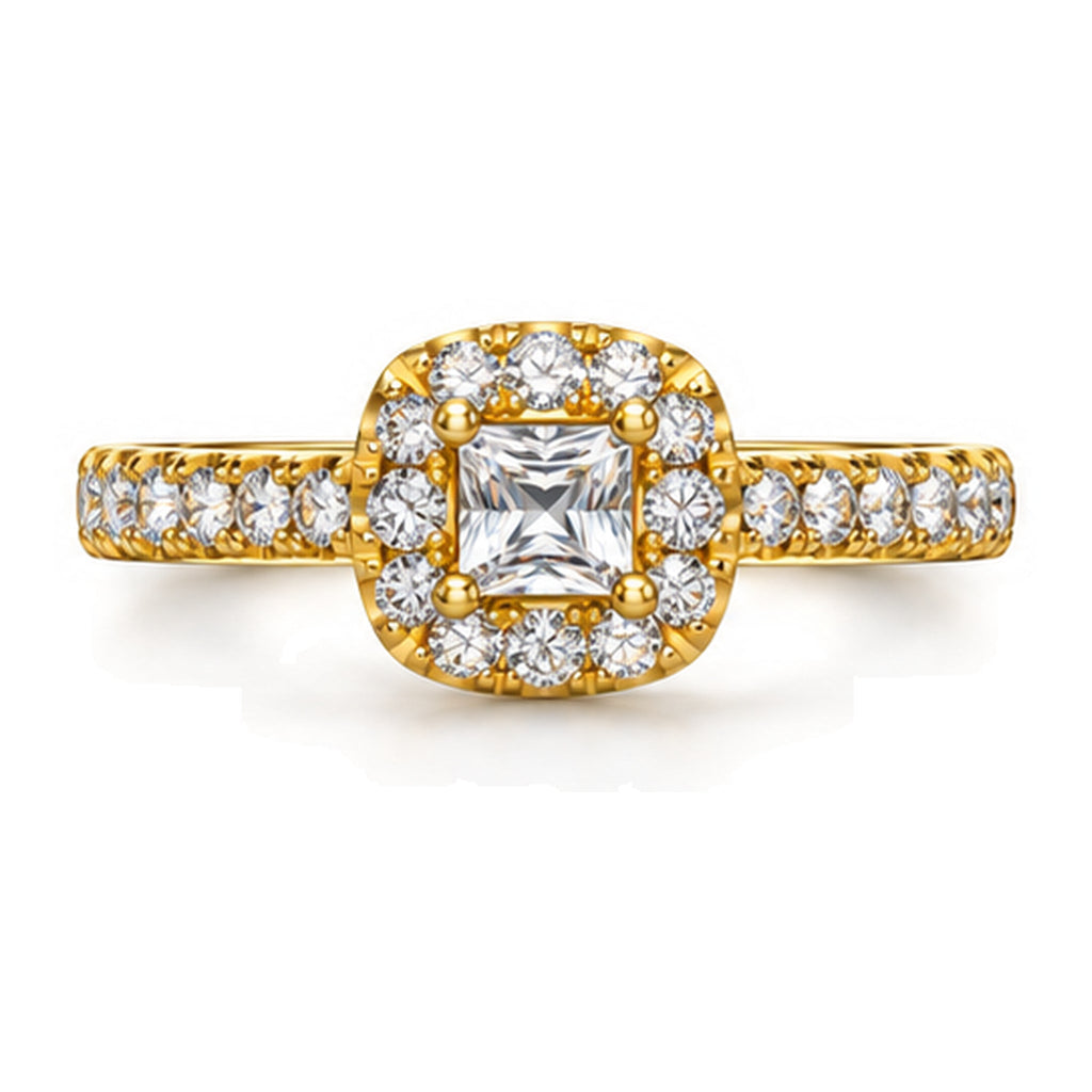 Cushion moissanite halo pavé engagement ring, top view