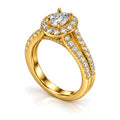 Oval Moissanite Halo Split Shank Engagement Ring — 925 Sterling Silver, 18K Gold Plated
