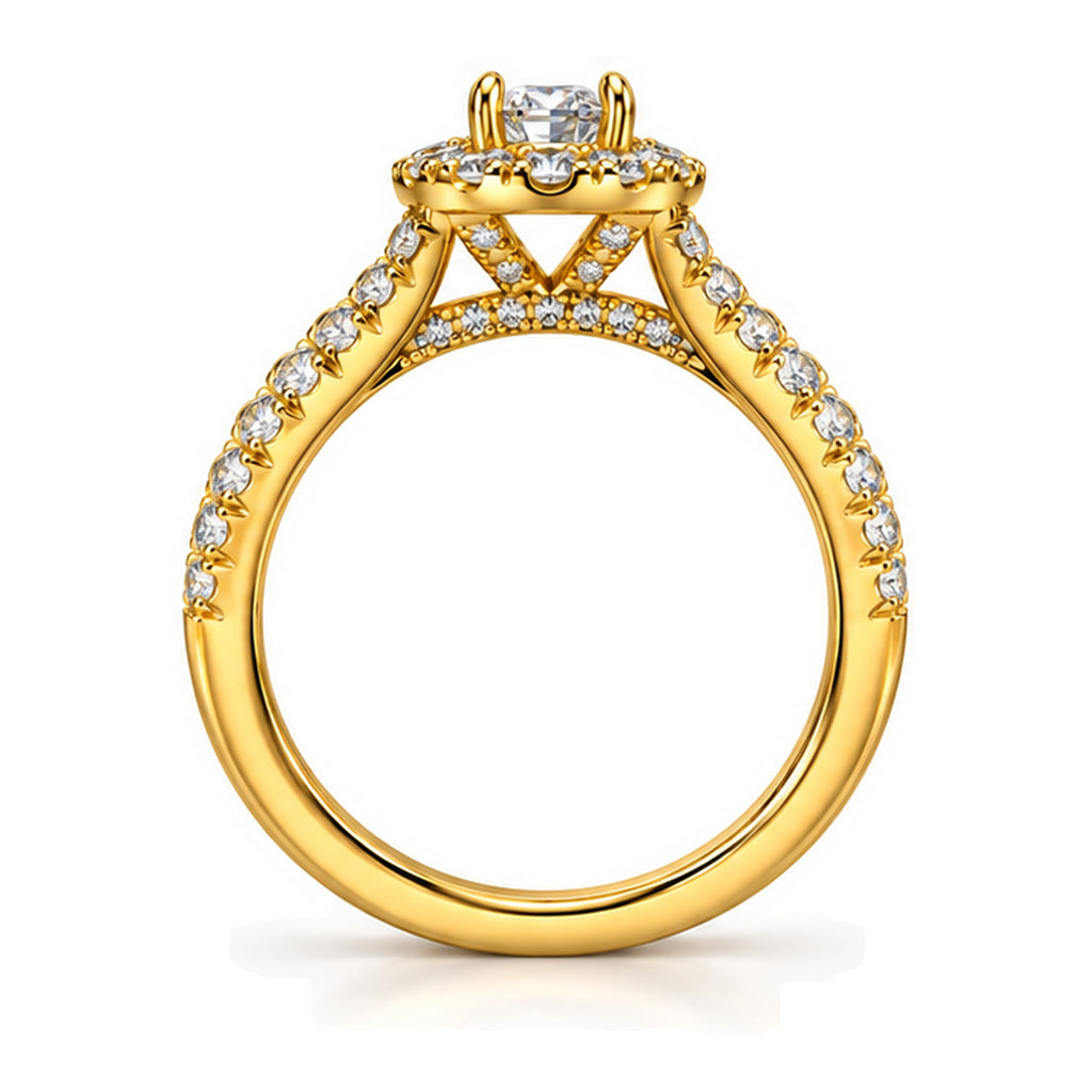 Oval Moissanite Halo Split Shank Engagement Ring — 925 Sterling Silver, 18K Gold Plated