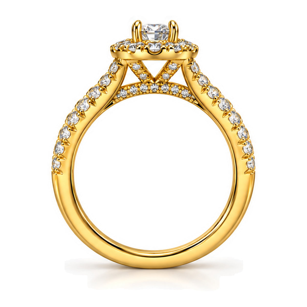 Oval Moissanite Halo Split Shank Engagement Ring — 925 Sterling Silver, 18K Gold Plated