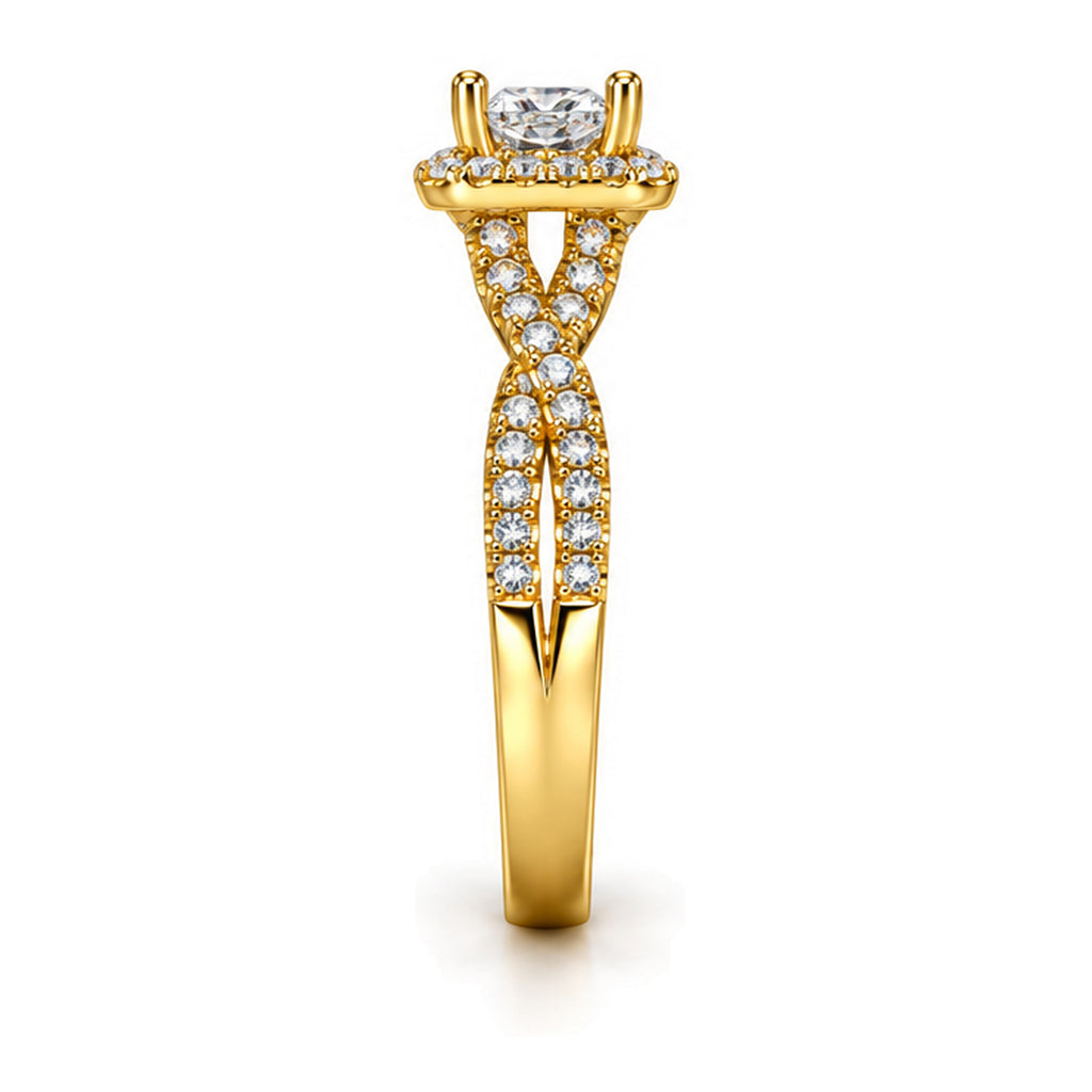 Princess Cut Moissanite Halo Split Shank Engagement Ring — 925 Sterling Silver, 18K Gold Plated