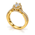 Oval Moissanite Halo Crossover Shank Engagement Ring — 925 Sterling Silver, 18K Gold Plated