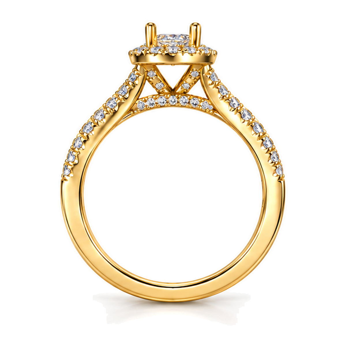 Oval Moissanite Halo Pavé Engagement Ring — 925 Sterling Silver, 18K Gold Plated