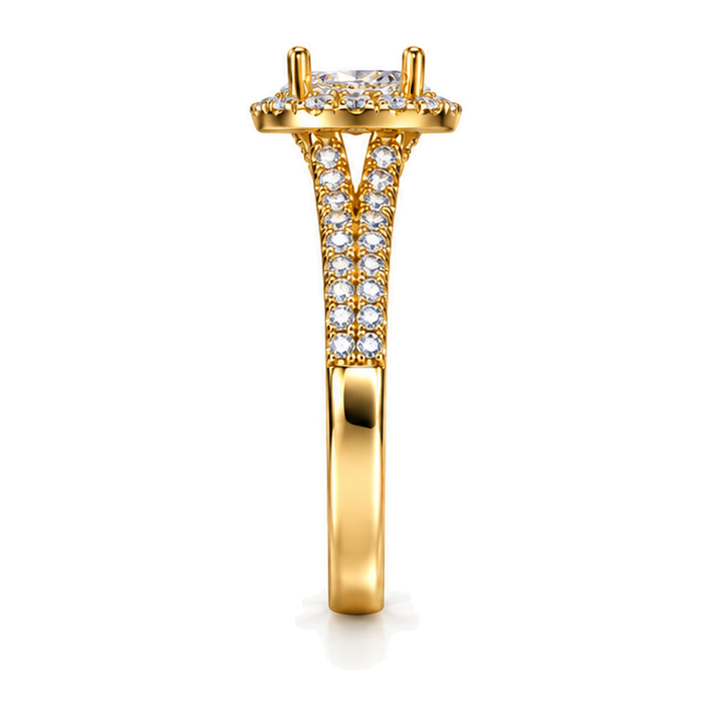 Oval Moissanite Halo Pavé Engagement Ring — 925 Sterling Silver, 18K Gold Plated