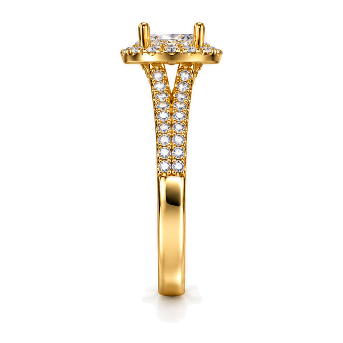 Oval Moissanite Halo Pavé Engagement Ring — 925 Sterling Silver, 18K Gold Plated