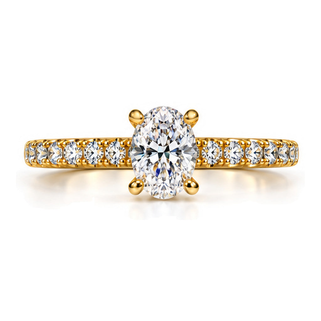 Oval Moissanite Solitaire Engagement Ring — 925 Sterling Silver, 18K Gold Plated