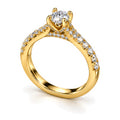 Round Moissanite Solitaire Engagement Ring with Pavé Band — 925 Sterling Silver, 18K Gold Plated