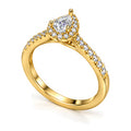 Pear Moissanite Halo Engagement Ring with Pavé Band — 925 Sterling Silver, 18K Gold Plated